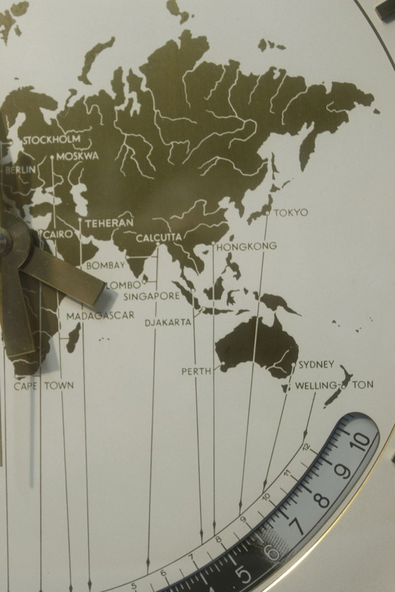 Image 1 of Horloge À Poser Vintage Kienzle World Time 1950S Teck & Laiton