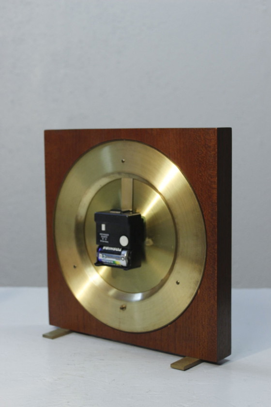 Image 1 of Horloge À Poser Vintage Kienzle World Time 1950S Teck & Laiton