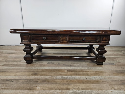 Table basse en noyer américain avec deux tiroirs