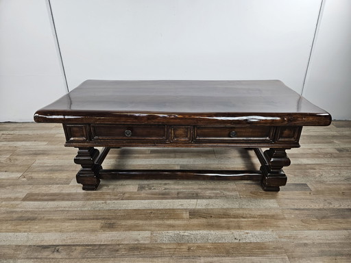 Table basse en noyer américain avec deux tiroirs