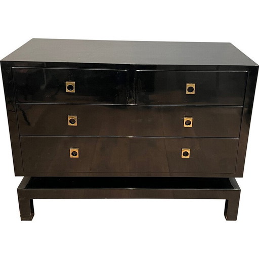 Commode vintage en laque noire de Guy Lefèvre pour Maison Jansen, 1970