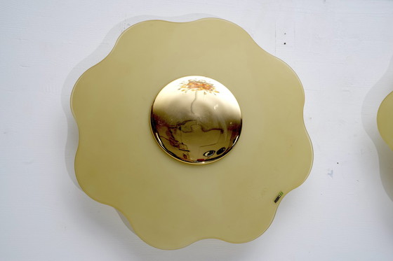 Image 1 of Ensemble de trois appliques Fabbian en verre de Murano et laiton. Italie 1970S