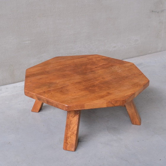 Image 1 of Table basse octogonale Brutalist en bois de chêne, Belgique, Mid Century 1970