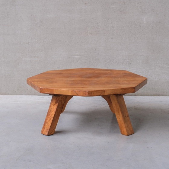 Image 1 of Table basse octogonale Brutalist en bois de chêne, Belgique, Mid Century 1970