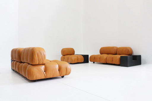 Banc modulaire Camaleonda en cuir cognac par Mario Bellini pour C&B Italia, Italie, années 1970, ensemble de 8