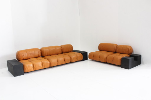 Banc modulaire Camaleonda en cuir cognac par Mario Bellini pour C&B Italia, Italie, années 1970, ensemble de 8