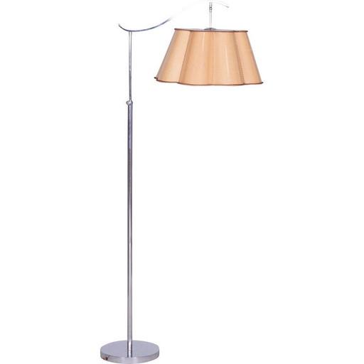 Lampadaire vintage Bauhaus en parchemin et chrome, République tchèque 1920