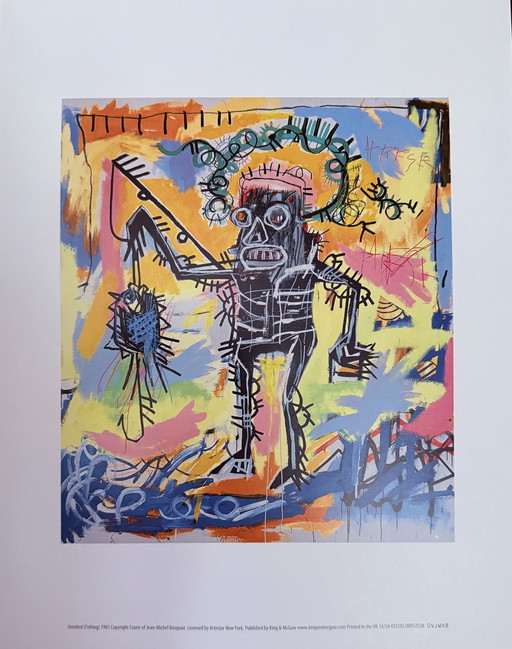 Jean Michel-Basquiat : "Pêche".  Lithographie offset couleur autorisée.