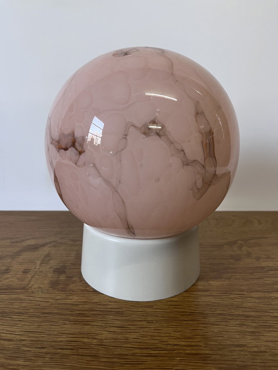 Image 1 of Plafonnier à ampoules Art Déco rose marbré années 30