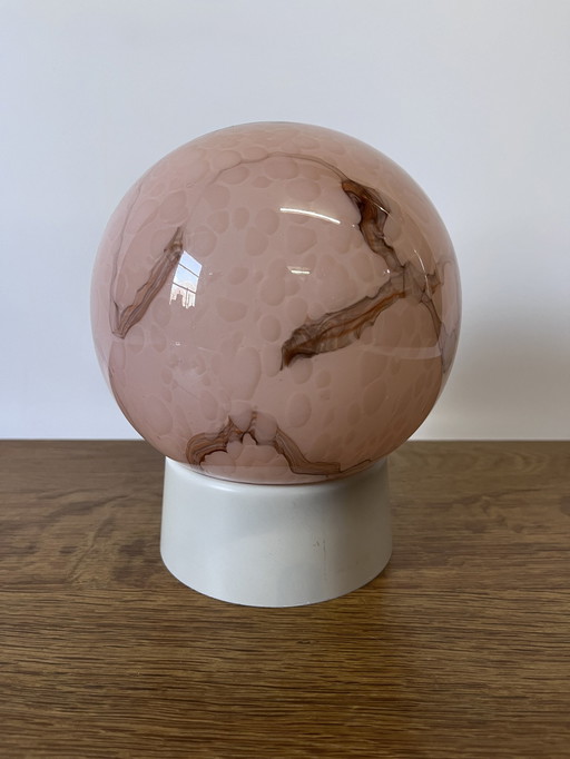 Plafonnier à ampoules Art Déco rose marbré années 30