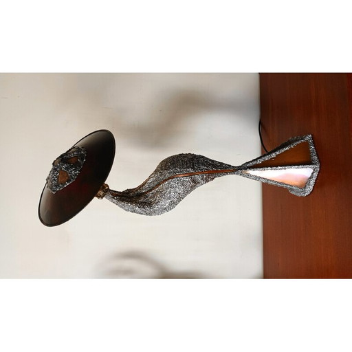 Lampe sculpture vintage en cuivre et métal fondu, 1990
