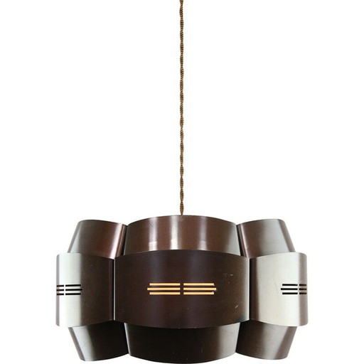 Lampe suspendue vintage en métal et verre opalin, Italie 1970