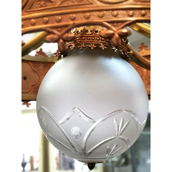 Image 1 of Lustre vintage plaqué or et émaillé de l'artiste Jozsef Engelsz, 1970