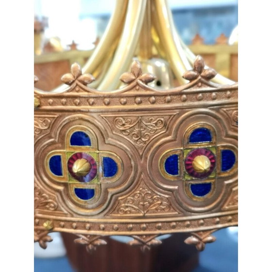 Image 1 of Lustre vintage plaqué or et émaillé de l'artiste Jozsef Engelsz, 1970