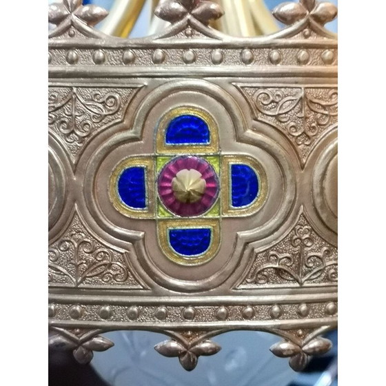 Image 1 of Lustre vintage plaqué or et émaillé de l'artiste Jozsef Engelsz, 1970