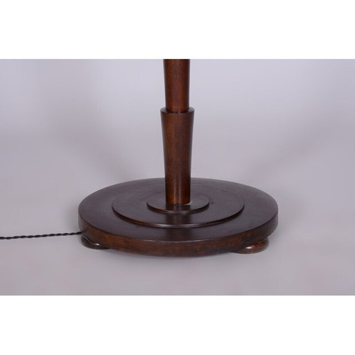 Lampadaire vintage en hêtre et acier chromé, Tchécoslovaquie 1920
