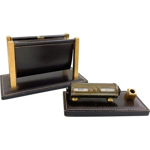 Porte-lettres et calendrier en cuir vintage, Belgique 1970