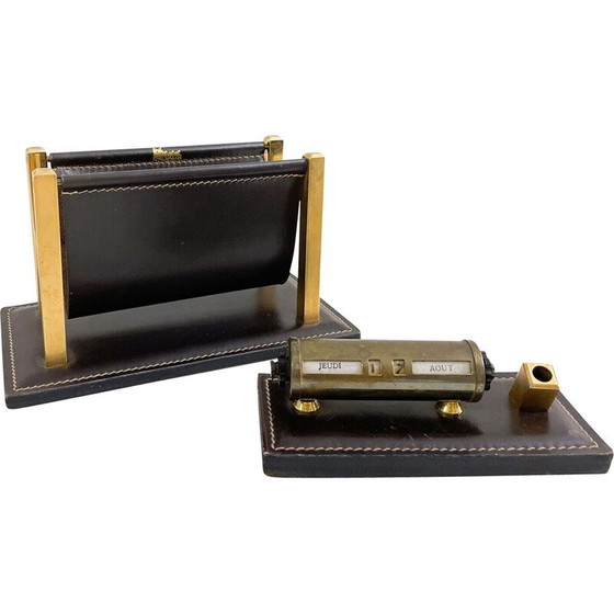 Image 1 of Porte-lettres et calendrier en cuir vintage, Belgique 1970