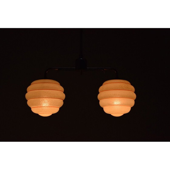 Image 1 of Lampe suspendue vintage en verre et chrome, Tchécoslovaquie 1950