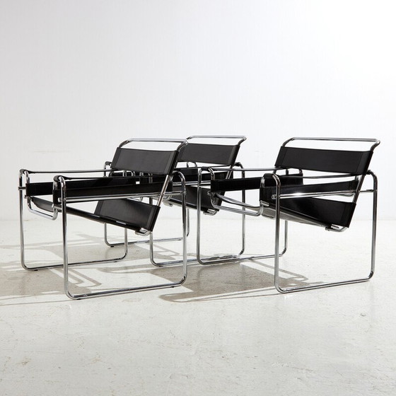 Image 1 of Chaises tubulaires vintage en acier chromé et cuir, 1980