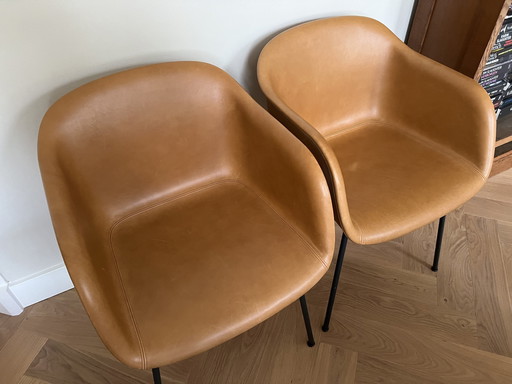 Muuto Fiber Tube Cognac Leather Chair 6x