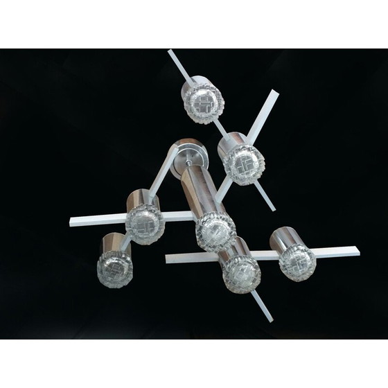 Image 1 of Lustre vintage en aluminium et verre chromé par Gaetano Sciolari, Italie 1970