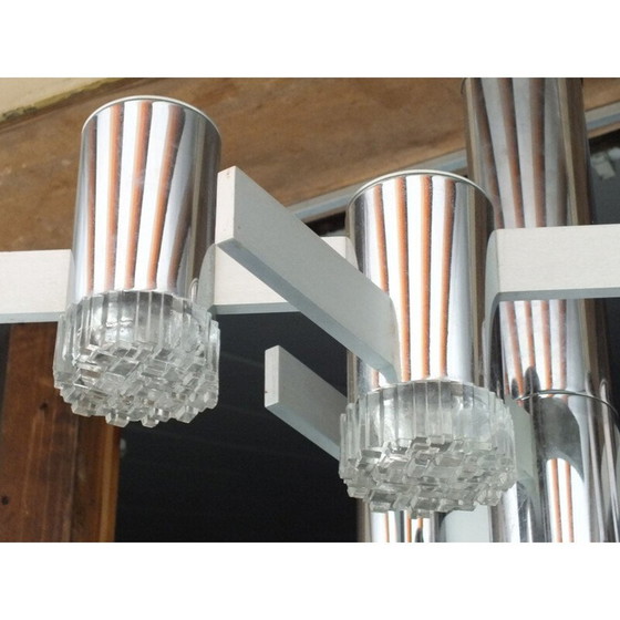 Image 1 of Lustre vintage en aluminium et verre chromé par Gaetano Sciolari, Italie 1970