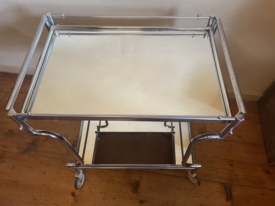 Image 1 of 1950s Serving Cart Chrome Side Table Minibar French