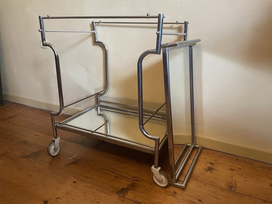 Image 1 of 1950s Serving Cart Chrome Side Table Minibar French