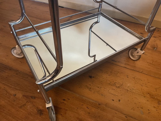 Image 1 of 1950s Serving Cart Chrome Side Table Minibar French