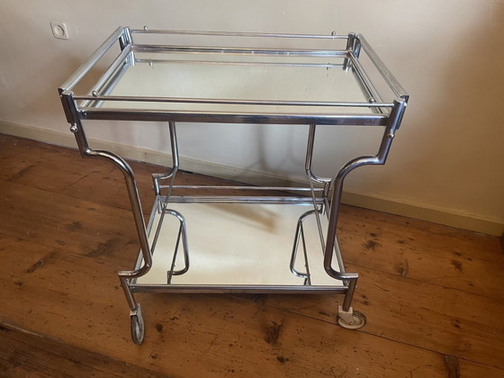 Image 1 of 1950s Serving Cart Chrome Side Table Minibar French