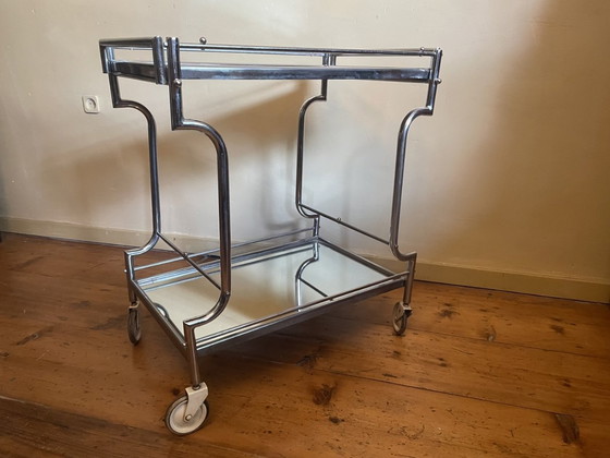 Image 1 of 1950s Serving Cart Chrome Side Table Minibar French