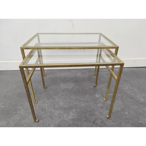 Tables gigognes dorées vintage de Roger Thibier, 1960