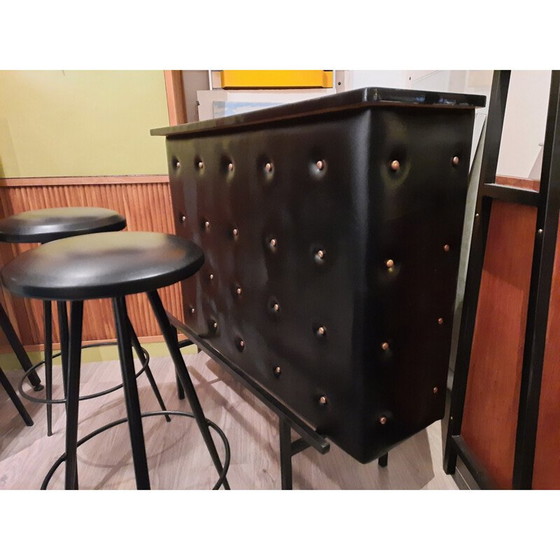 Image 1 of Set de bar vintage en métal noir et similicuir, 1950