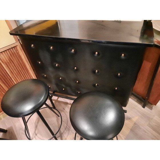 Image 1 of Set de bar vintage en métal noir et similicuir, 1950