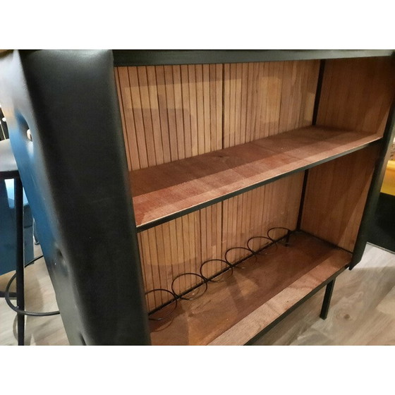 Image 1 of Set de bar vintage en métal noir et similicuir, 1950