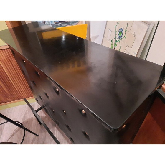 Image 1 of Set de bar vintage en métal noir et similicuir, 1950
