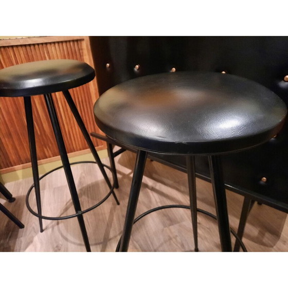 Image 1 of Set de bar vintage en métal noir et similicuir, 1950
