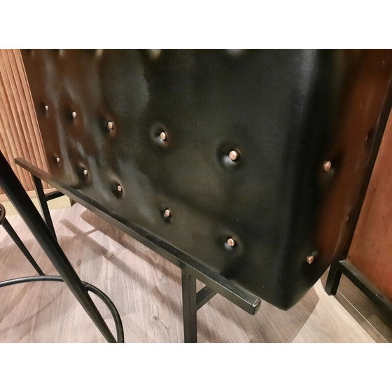 Image 1 of Set de bar vintage en métal noir et similicuir, 1950