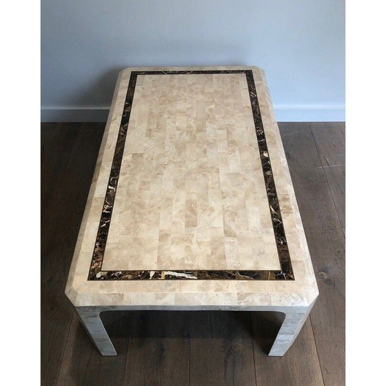 Image 1 of Table basse vintage avec plaques de marbre et filet en laiton, 1970