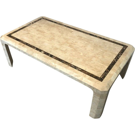 Image 1 of Table basse vintage avec plaques de marbre et filet en laiton, 1970