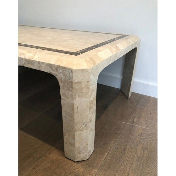 Image 1 of Table basse vintage avec plaques de marbre et filet en laiton, 1970