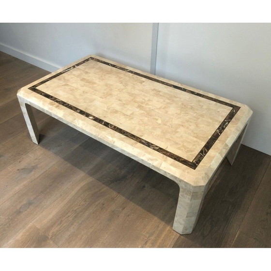 Image 1 of Table basse vintage avec plaques de marbre et filet en laiton, 1970