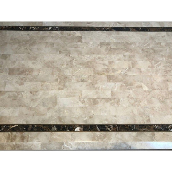 Image 1 of Table basse vintage avec plaques de marbre et filet en laiton, 1970