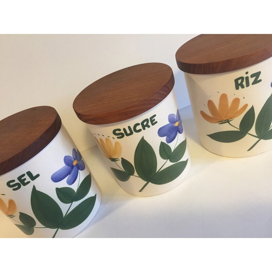 Image 1 of Set de 3 pots à épices vintage en céramique et bois