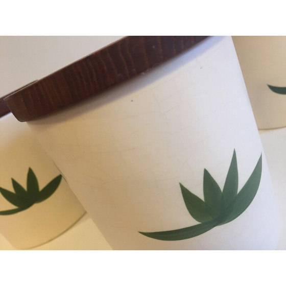 Image 1 of Set de 3 pots à épices vintage en céramique et bois
