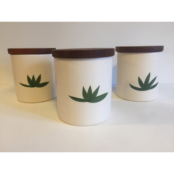 Image 1 of Set de 3 pots à épices vintage en céramique et bois