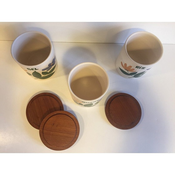 Image 1 of Set de 3 pots à épices vintage en céramique et bois