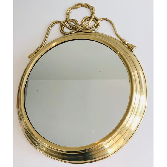 Image 1 of Miroir décoratif ovale en laiton avec noeud torsadé, France 1970