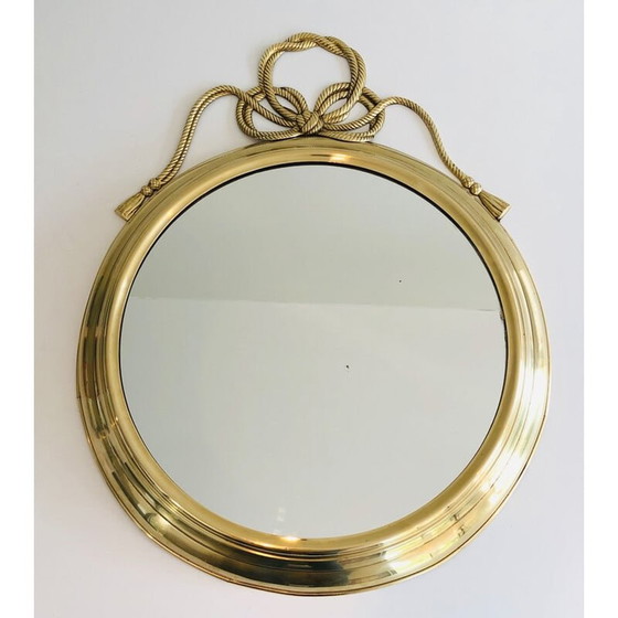 Image 1 of Miroir décoratif ovale en laiton avec noeud torsadé, France 1970